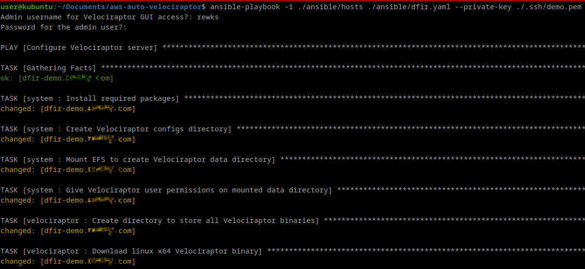 Partial output of Ansible playbook