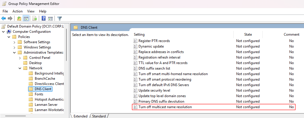 LLMNR Group Policy setting location