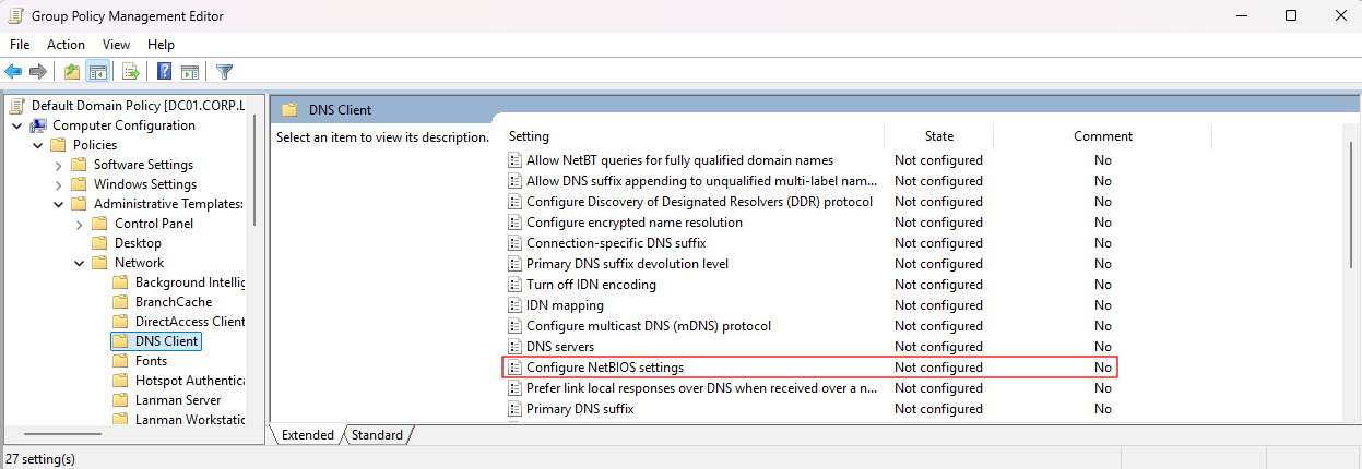 LLMNR Group Policy setting location