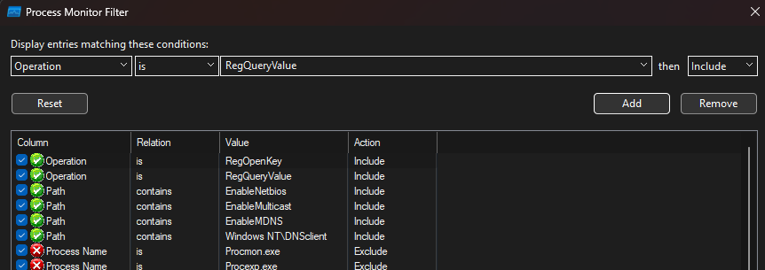 Multicast related registry filters