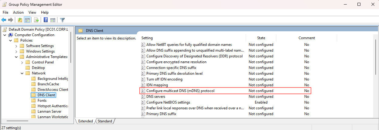 mDNS Group Policy setting location