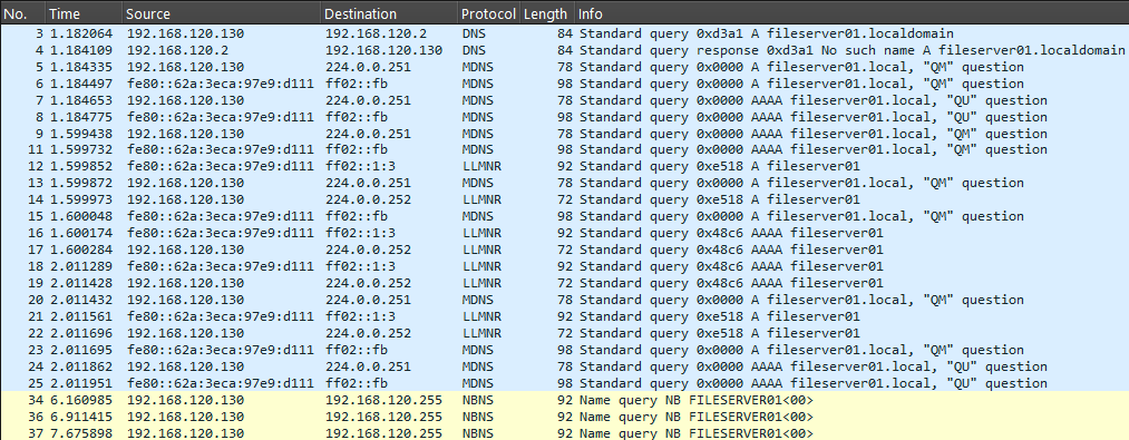 Name resolution requests in Wireshark