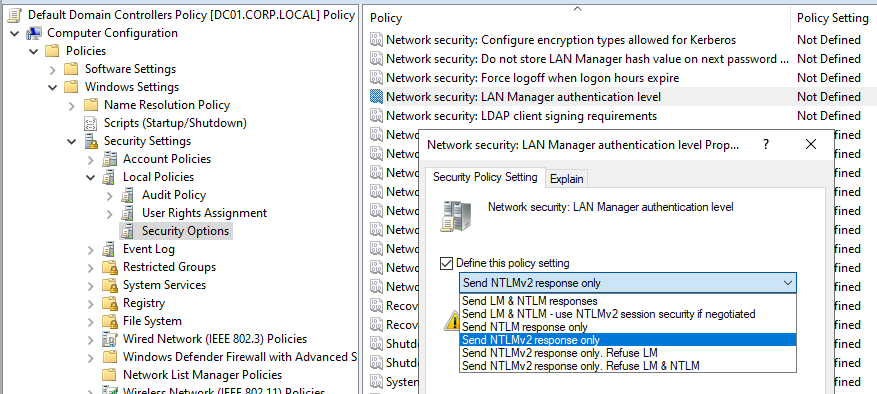 Editing the LmCompatibilityLevel in Group Policy